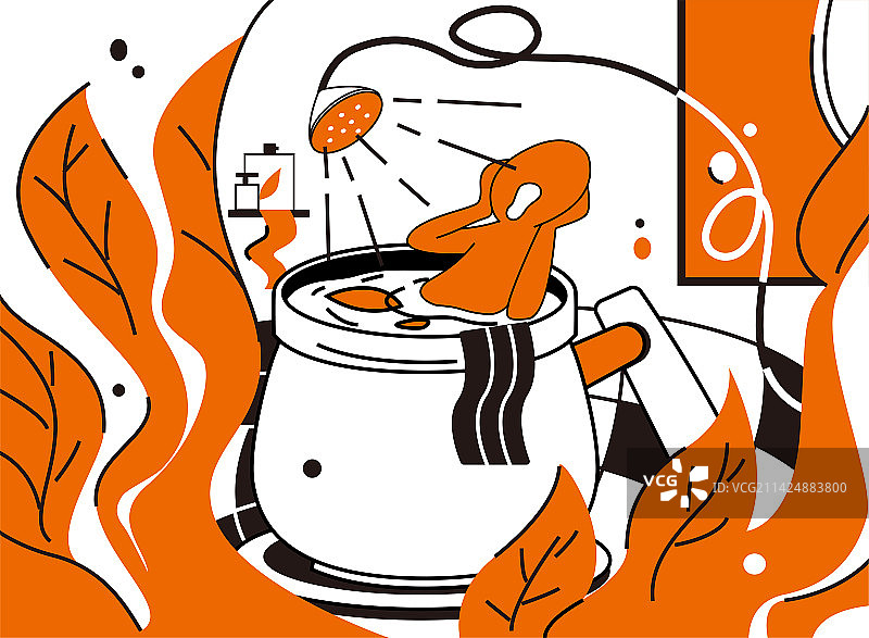 一个人在茶杯里泡澡图片素材