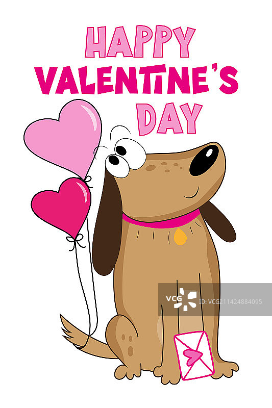 情人节快乐 - 可爱小狗和信封图片素材