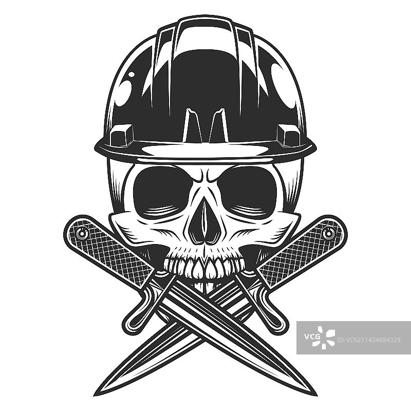 建筑工人骷髅与交叉刀图片素材