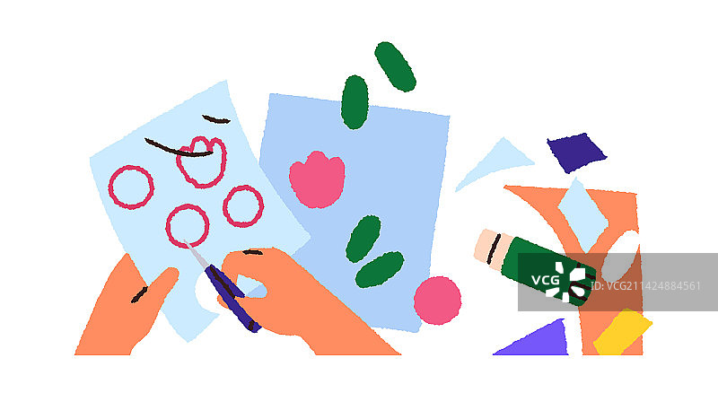 孩子们用剪刀从纸上剪下形状图片素材