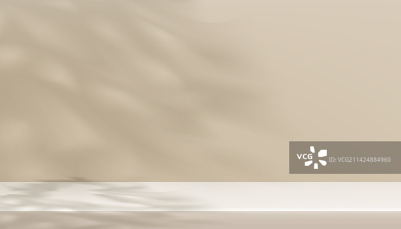 带有阴影树叶的3D米色背景展示图片素材