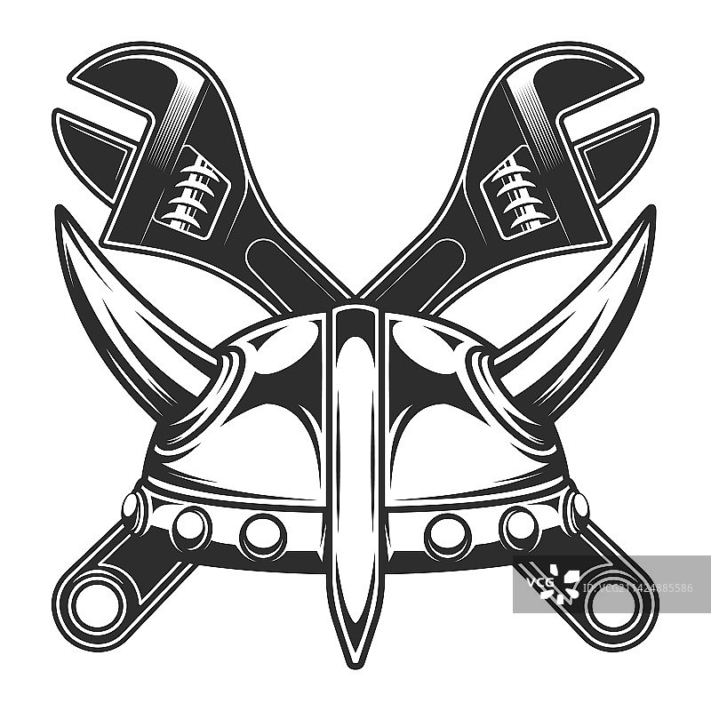 维京角盔和交叉的管钳图片素材