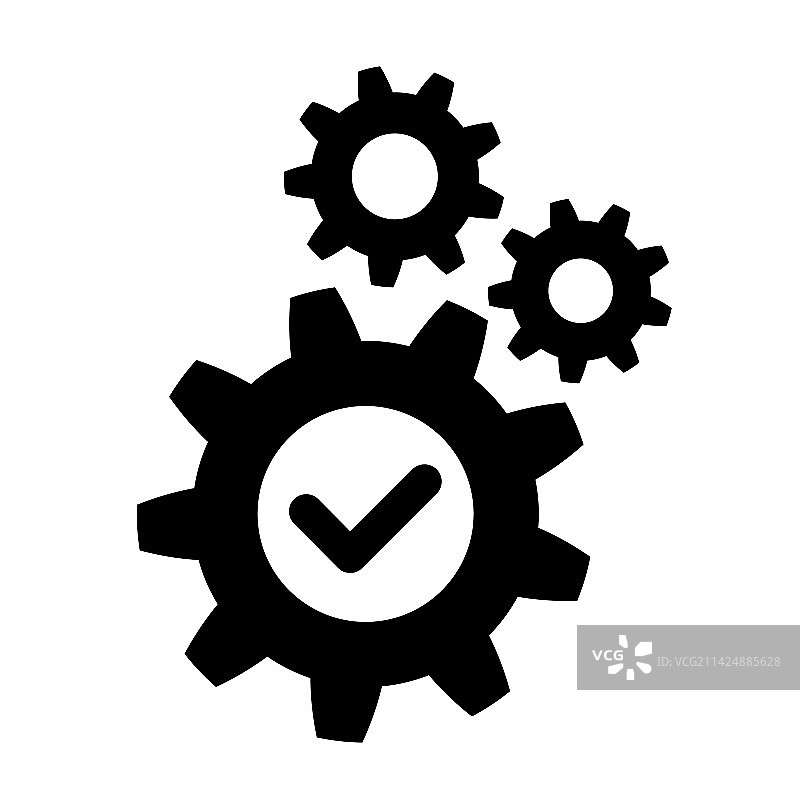 带有选中符号的扁平齿轮中的OK操作图标图片素材