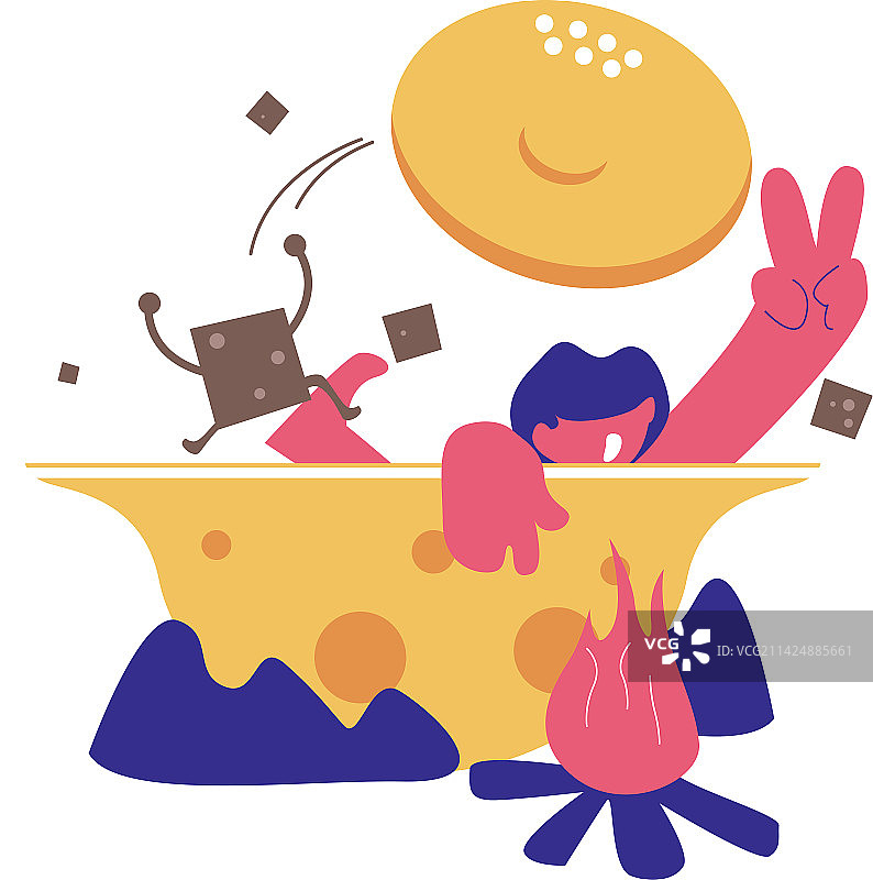 一个男孩在水杯里和黑糖玩耍图片素材