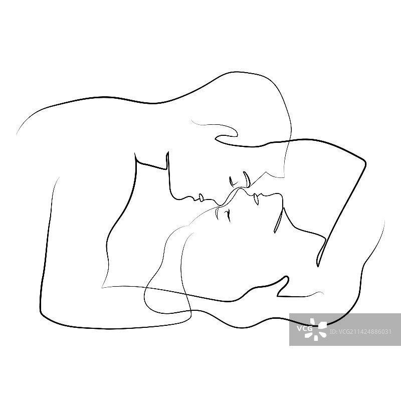 情侣亲吻一笔画图片素材