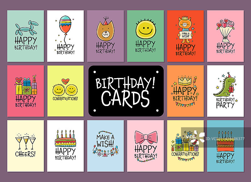 生日贺卡与周年明信片合集图片素材