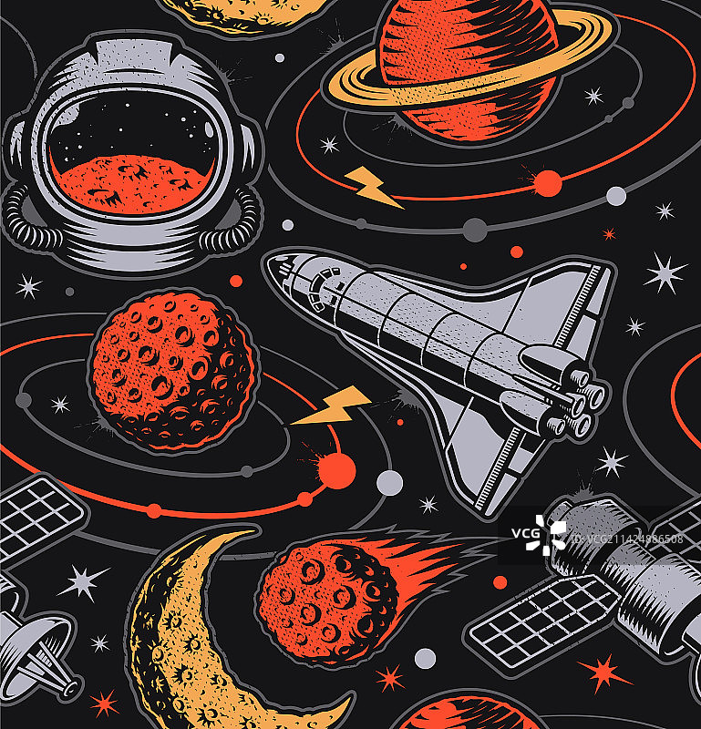 复古风格的太空无缝图案图片素材