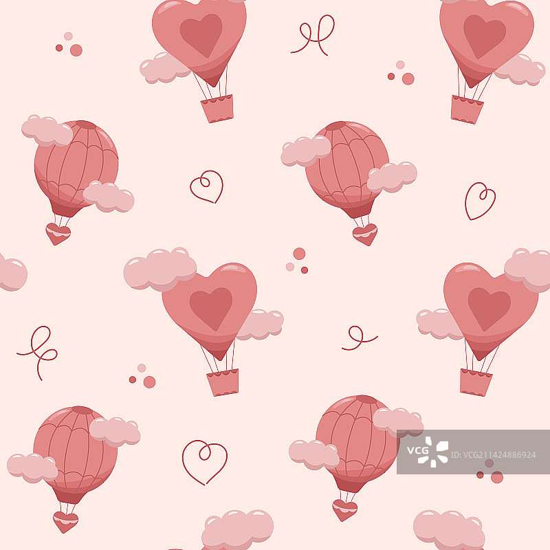 扁平风粉色热气球无缝图案图片素材
