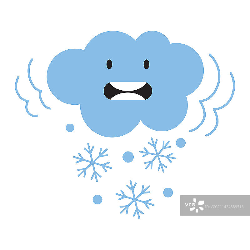 卡通云冷得发抖并倾泻雪花图片素材
