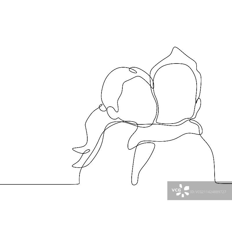 连续线条画可爱女儿和父亲图片素材
