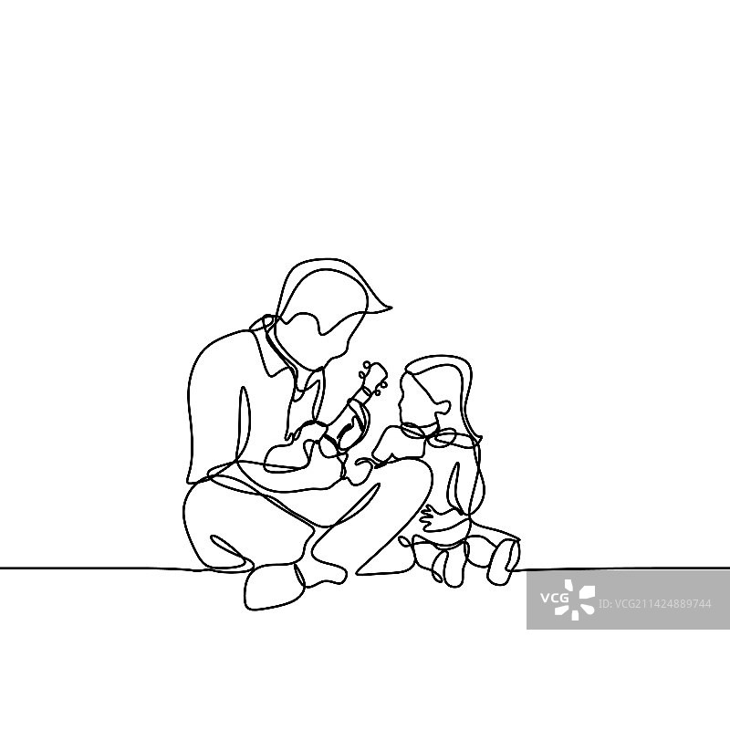 父亲玩耍连续单线画图片素材