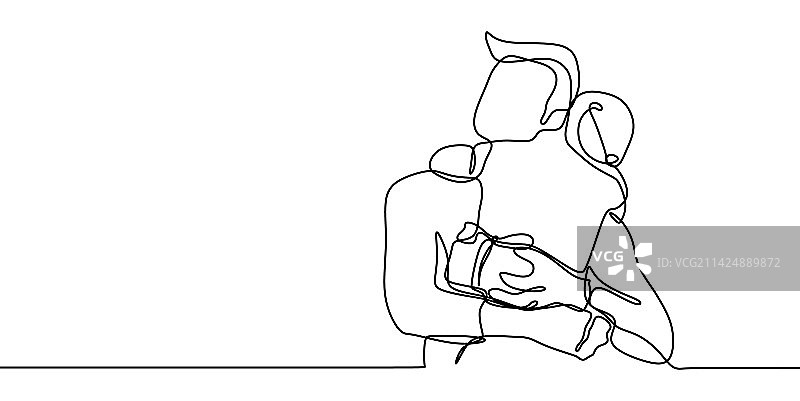 父亲和女儿的连续线条画图片素材