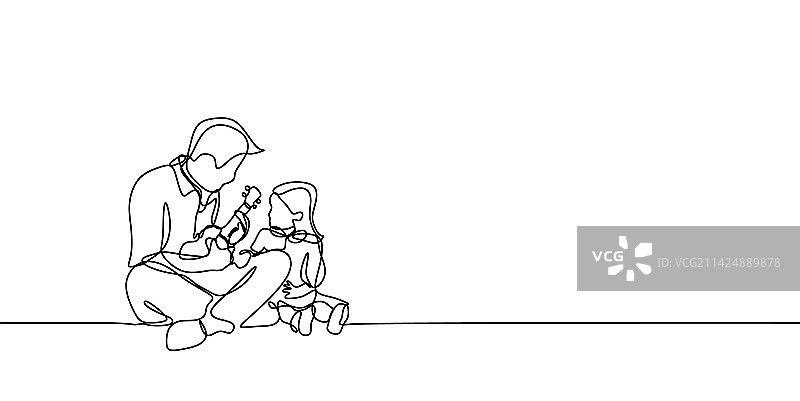 父亲和女儿的连续线条画图片素材
