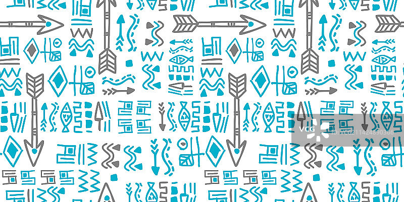 手绘阿兹特克部落无缝图案图片素材