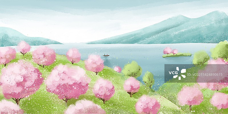 樱花盛开 户外 踏青  春游 背景 插画图片素材