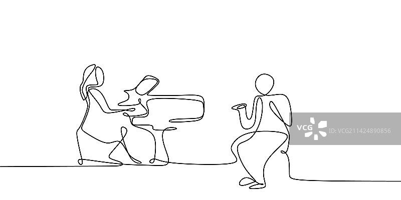 两人玩耍连续线条画图片素材