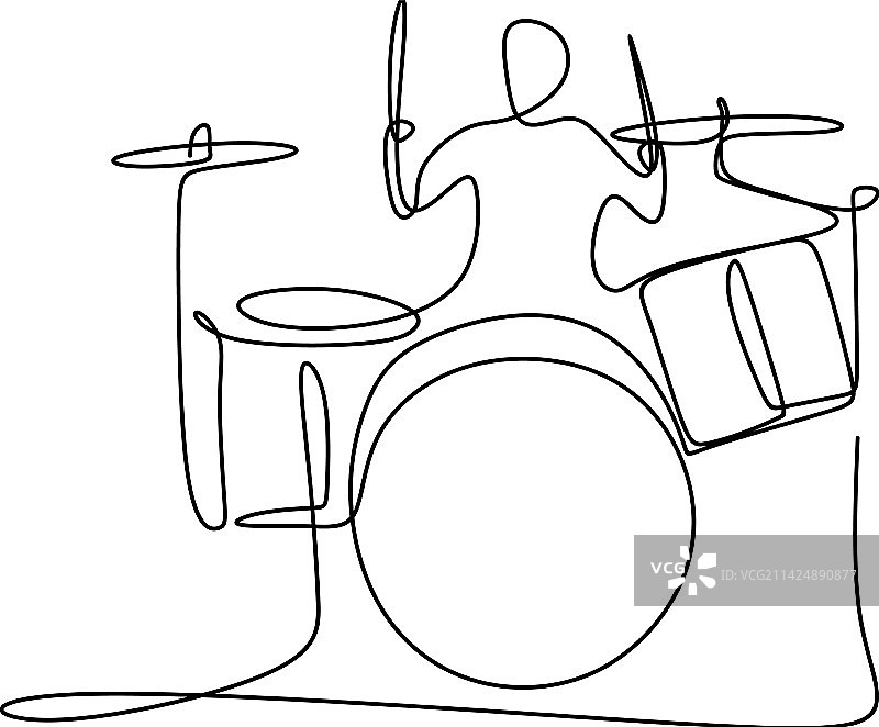 鼓手爵士乐手一笔画图片素材