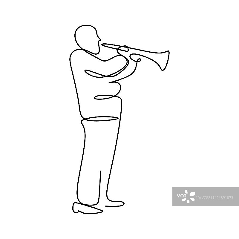 一笔画演奏小号的爵士乐手图片素材
