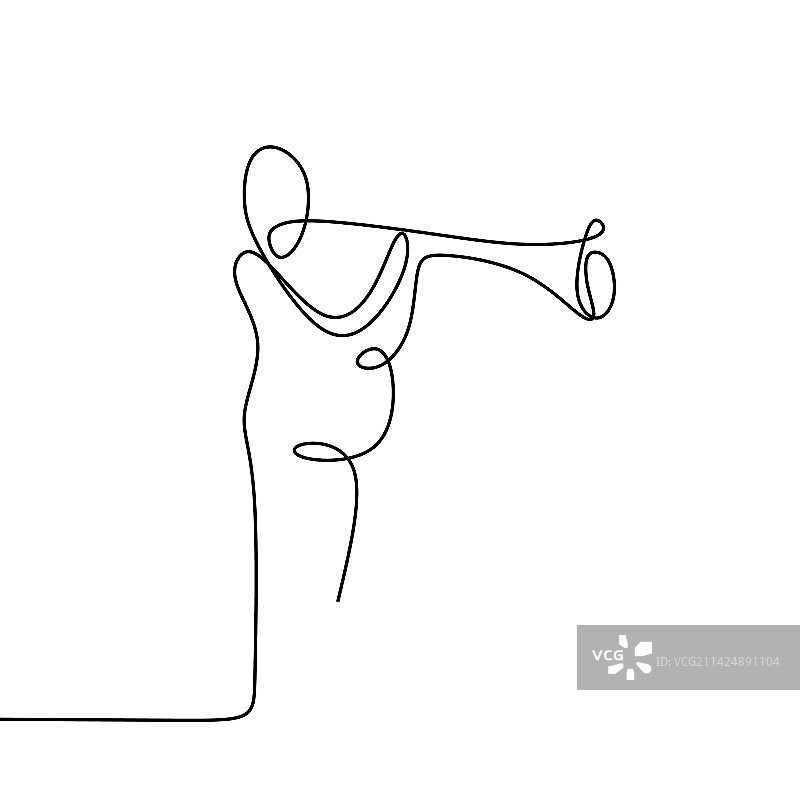 连续线条画：吹小号图片素材