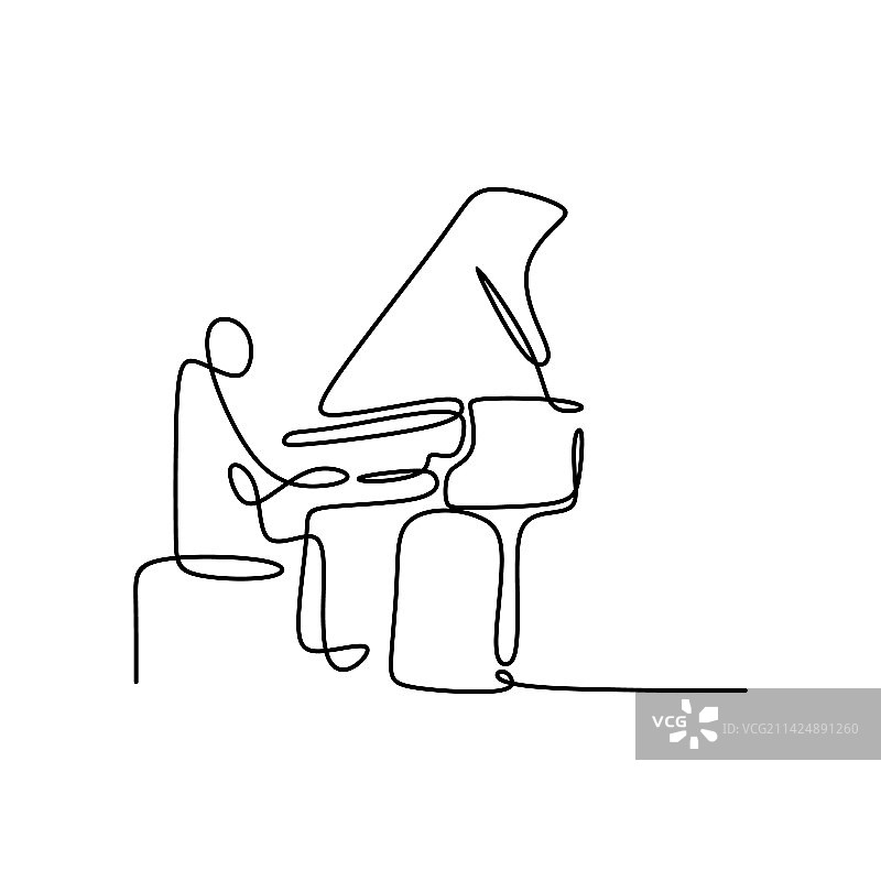 连续线条绘画弹钢琴图片素材