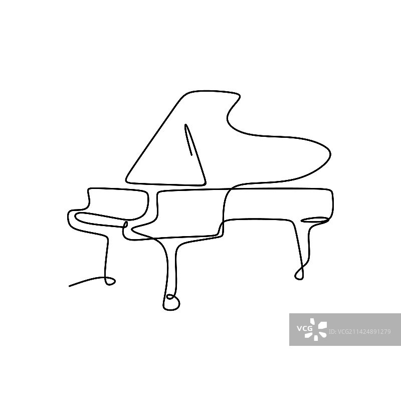 钢琴乐器的连续线条画图片素材