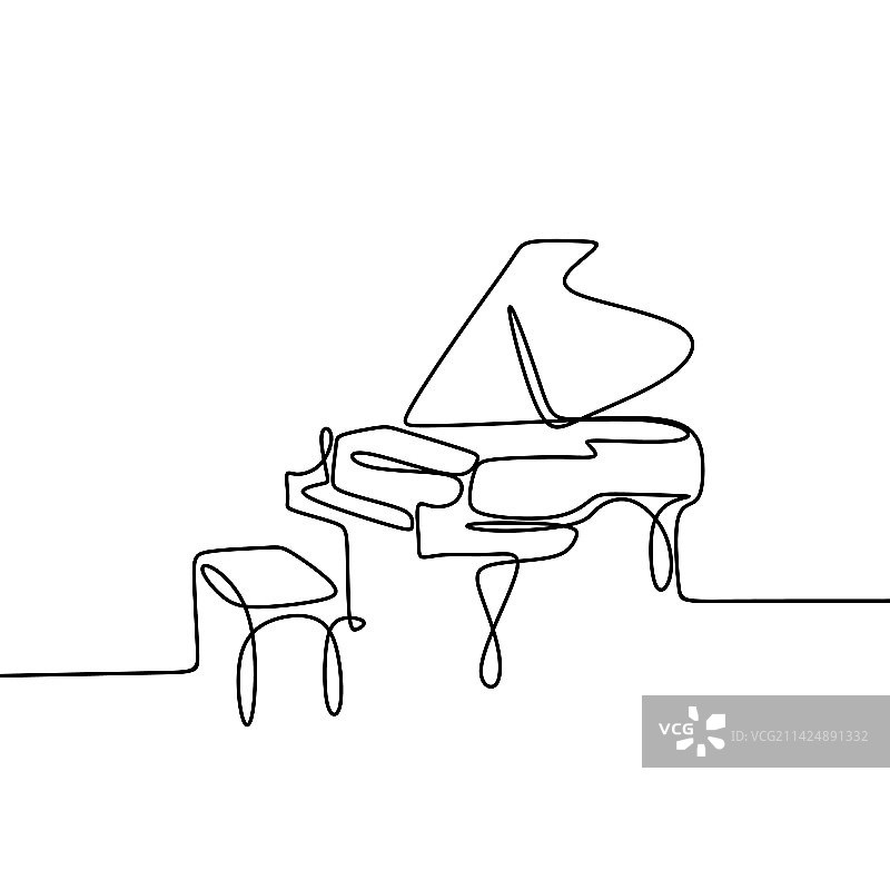 钢琴乐器的连续线条画图片素材