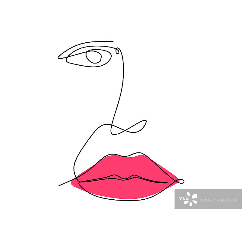 美女模特面部连续线条画图片素材