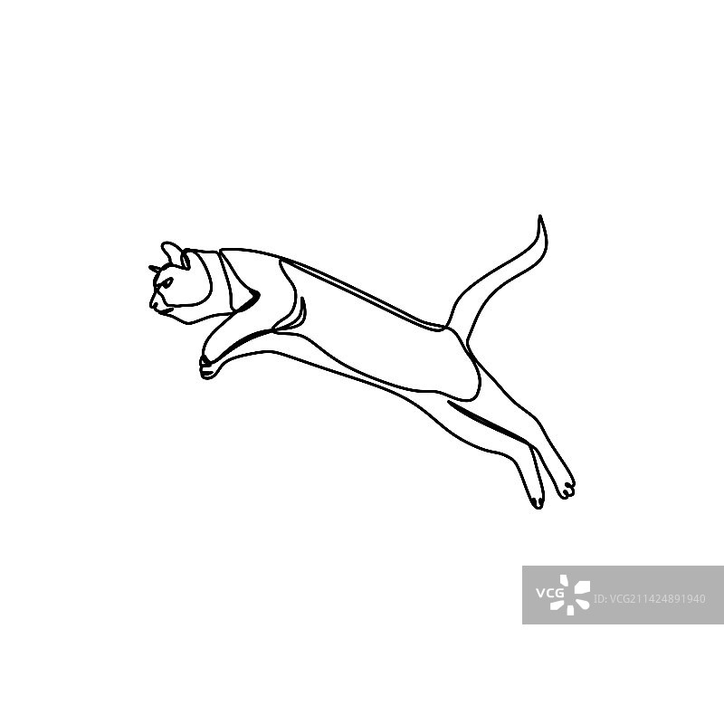 可爱猫咪连续线条绘画简约设计图片素材