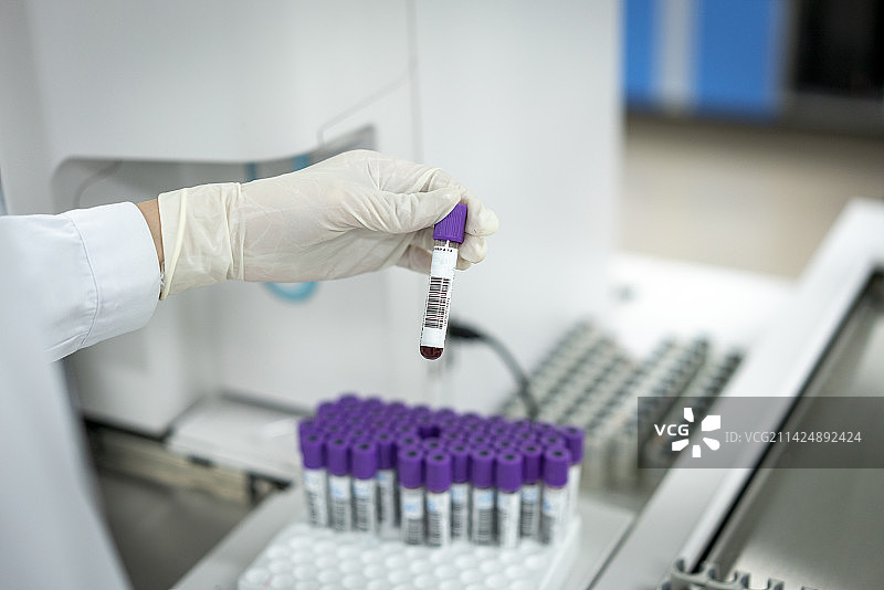 一个女性检验师在实验室检查试管图片素材