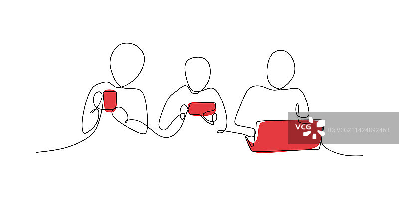 人们使用现代设备单线画图片素材