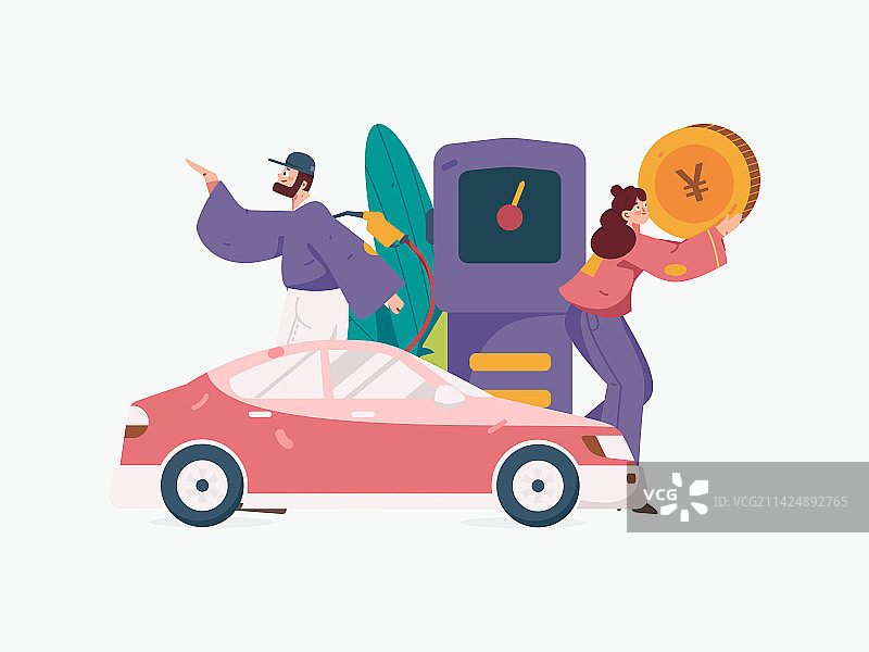 为汽车加油获得优惠的人物矢量互联网运营手绘插画图片素材