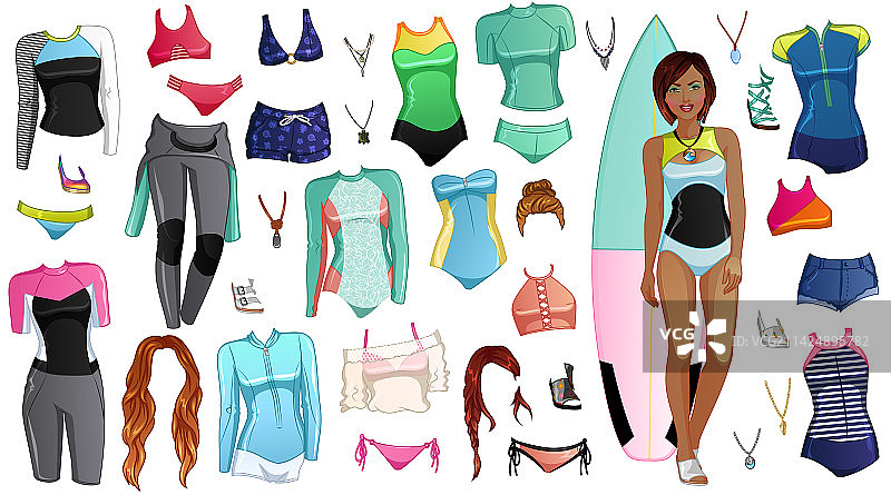 冲浪女孩纸娃娃图片素材