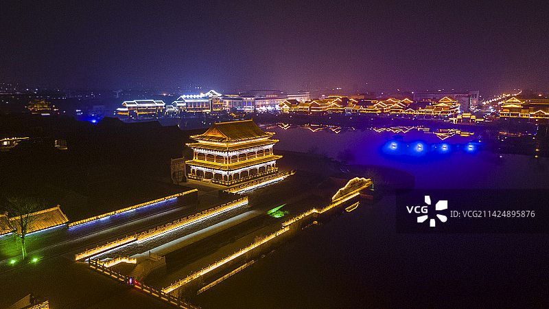 中国山东无棣古城夜景航拍图图片素材