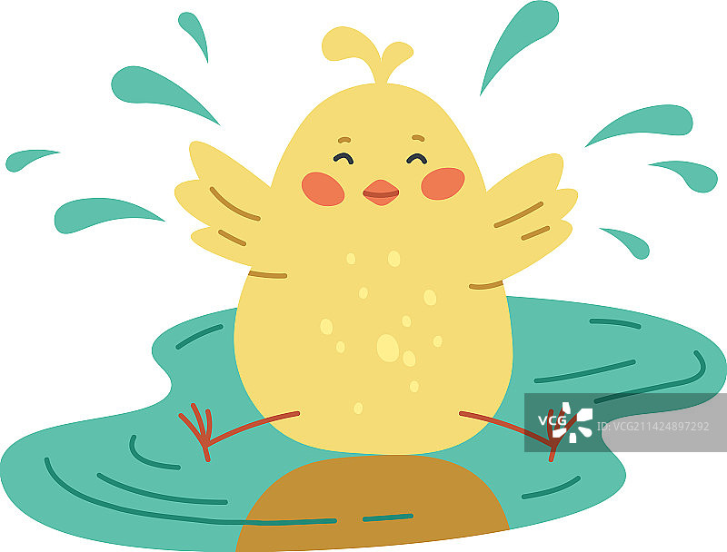 小鸡玩水坑扁平风格图标图片素材