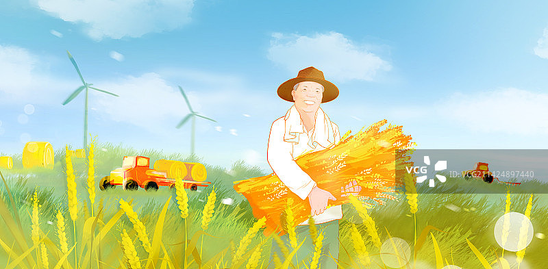 乡村振兴中国农民丰收节新农村丰收风景插画图片素材
