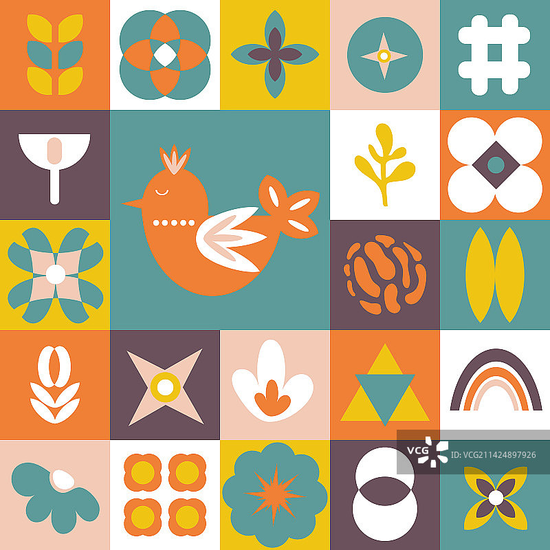 抽象花卉卡片民俗无缝图案图片素材