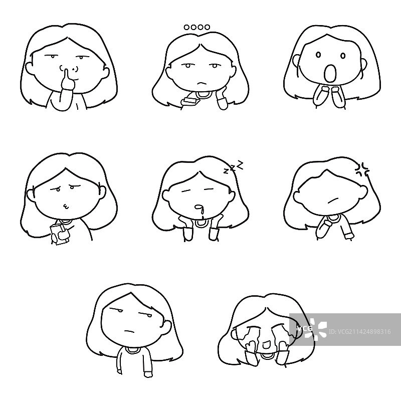 孤独的女孩表情符号套装图片素材