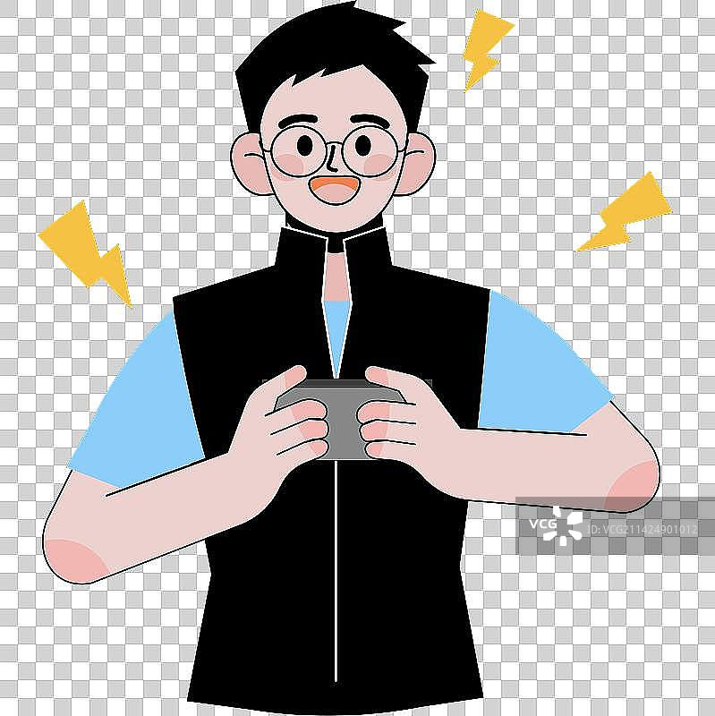 打游戏戴眼镜的男生插画元素图片素材