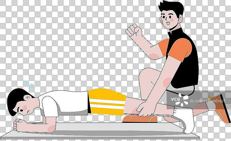 健身教练辅助做平板支撑的学员插画元素图片素材