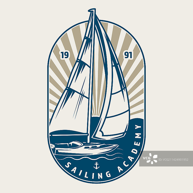 帆船运动复古彩色标志图片素材