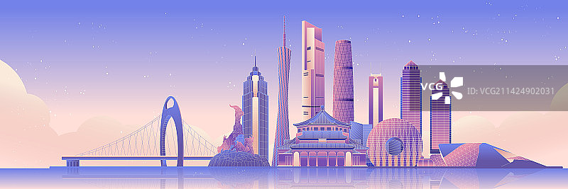 国风城市广州地标建筑彩色矢量插画图片素材
