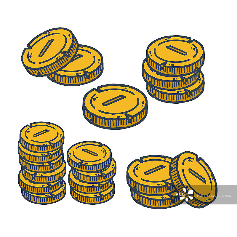 金币轮廓卡通图标组合图片素材