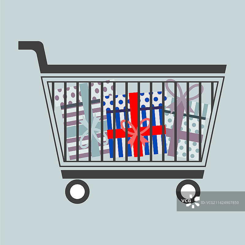 带礼物的购物车在商店移动图片素材