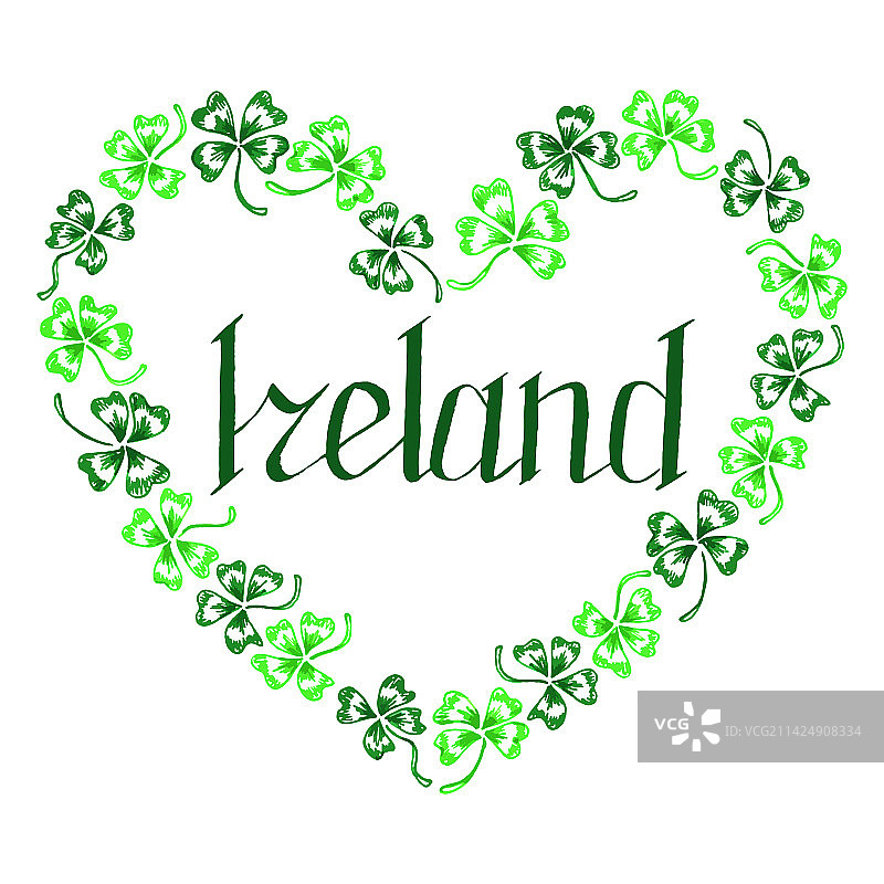 爱尔兰绿色四叶草爱心字母涂鸦线条图片素材