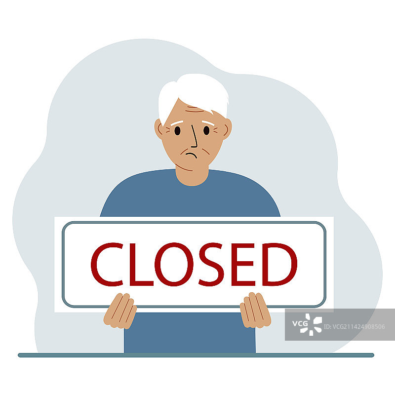 男人举着一个写着“关闭”字样的牌子图片素材