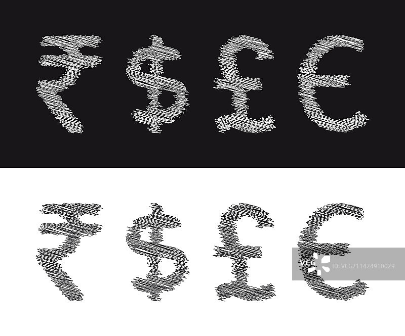 卢比、美元、英镑、欧元货币涂鸦纹理图片素材