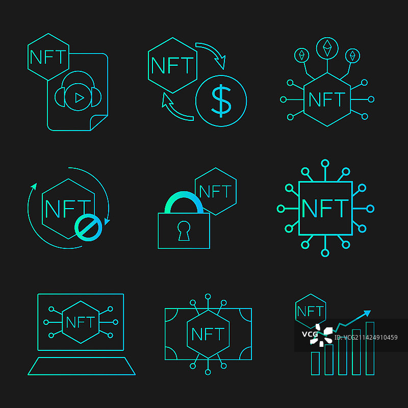 NFT技术线性图标集加密图标或标志图片素材