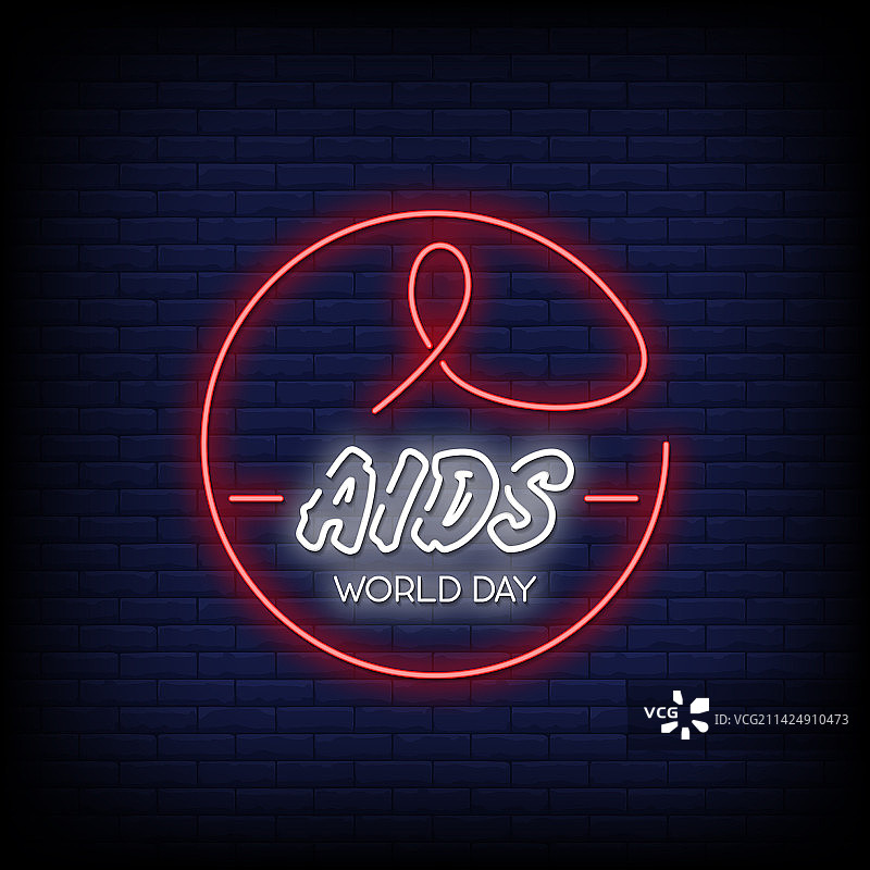 世界艾滋病日霓虹灯标志与砖墙背景图片素材