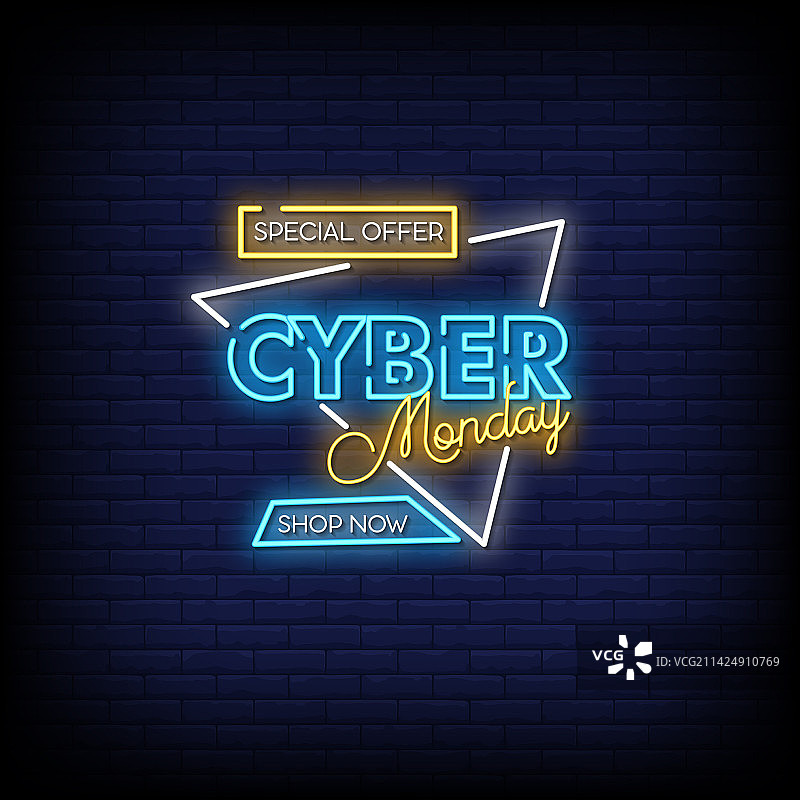 砖墙背景上的网络星期一霓虹灯标志图片素材