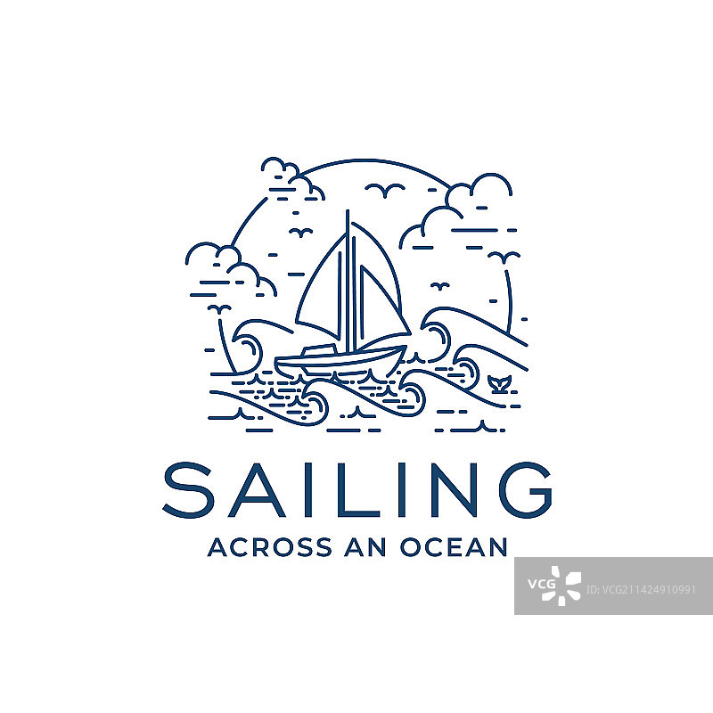 带有船的海洋Logo设计图片素材